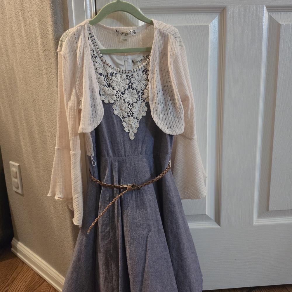 Charming Blue Kids Dress with Cream Cardigan